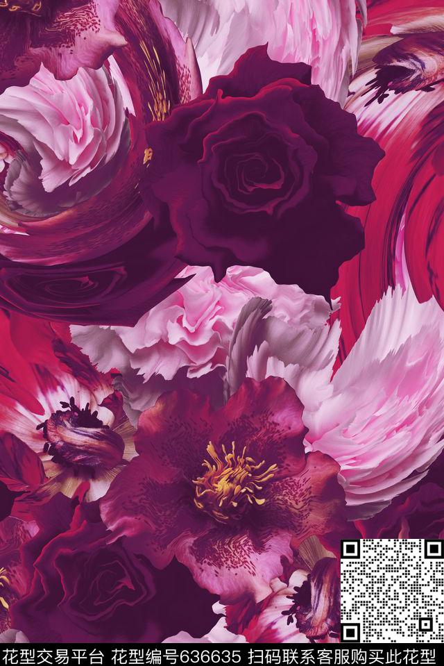 时尚大牌花卉高端大气数码印花华亿平台下载（图片编号: 636635） - 瓦栏（Walan）