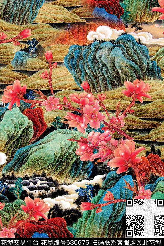 花朵中国风数码印花华亿平台下载（图片编号: 636675） - 瓦栏（Walan）