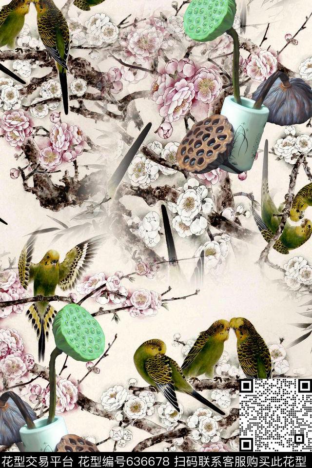 民族风中国风花鸟数码印花华亿平台下载（图片编号: 636678） - 瓦栏（Walan）