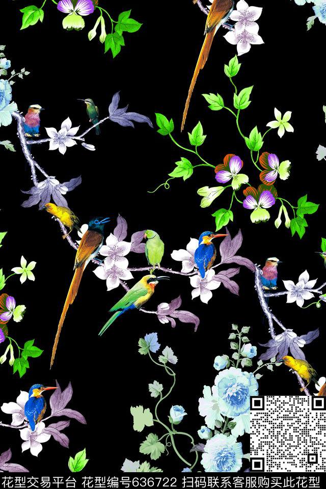 中国风花朵民族风数码印花华亿平台下载（图片编号: 636722） - 瓦栏（Walan）