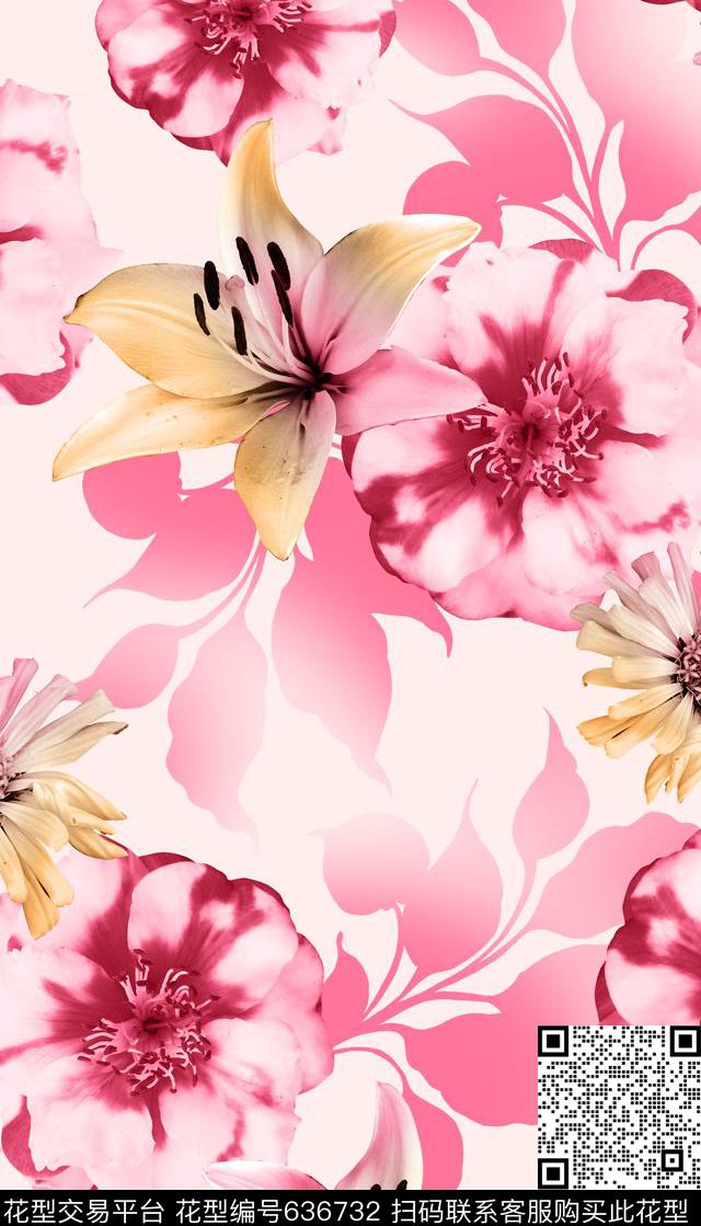 花卉、树叶、渐变色数码印花华亿平台下载（图片编号: 636732） - 瓦栏（Walan）