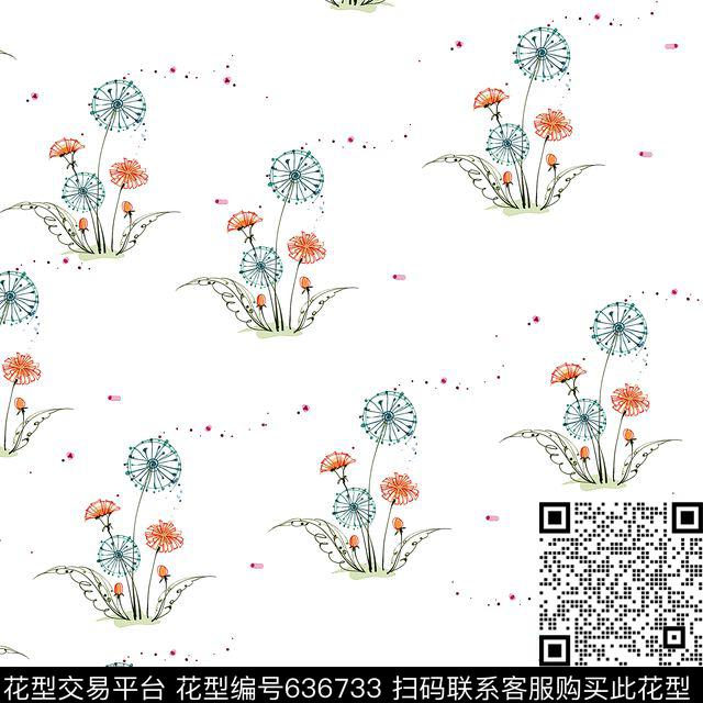 蒲公英小碎花花朵数码印花华亿平台下载（图片编号: 636733） - 瓦栏（Walan）