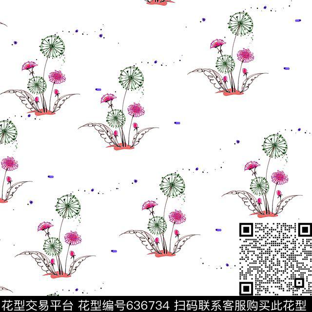 蒲公英小碎花花朵数码印花华亿平台下载（图片编号: 636734） - 瓦栏（Walan）