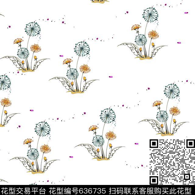 蒲公英小碎花花朵数码印花华亿平台下载（图片编号: 636735） - 瓦栏（Walan）