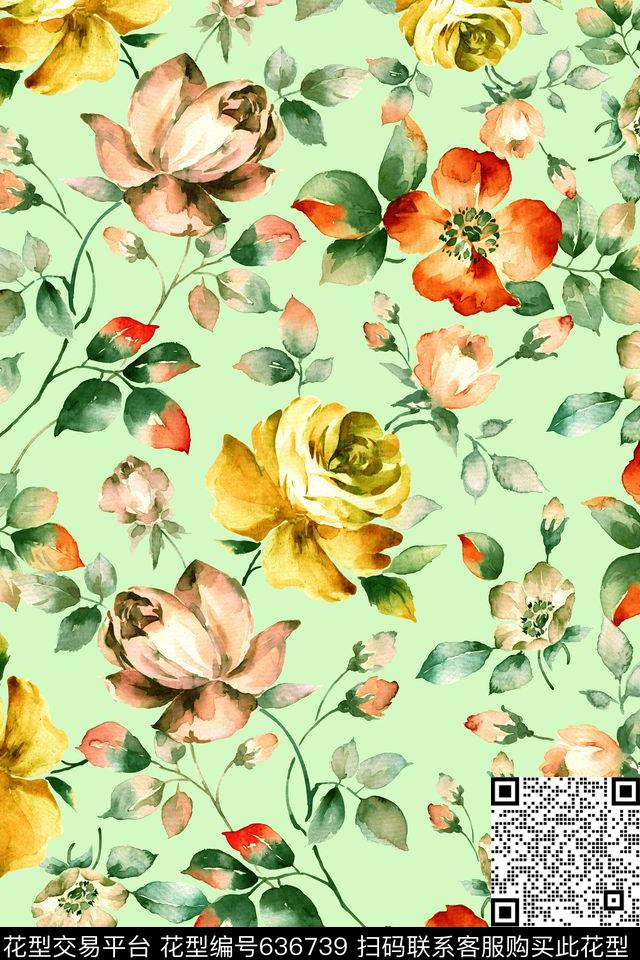 女装裙装玫瑰浪漫花卉数码印花华亿平台下载（图片编号: 636739） - 瓦栏（Walan）