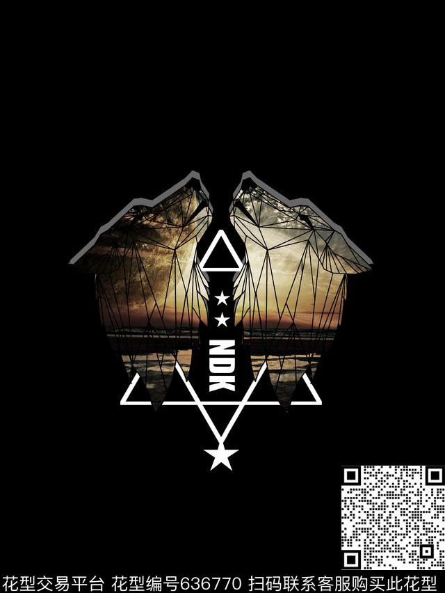 狼头几何解构男装T恤数码印花华亿平台下载（图片编号: 636770） - 瓦栏（Walan）