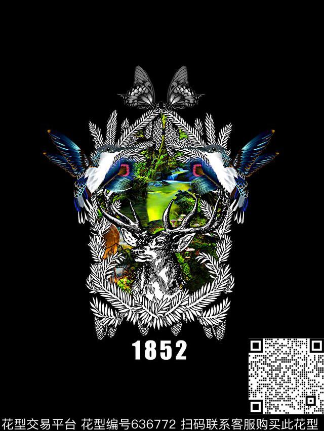 鹿头风景男装T恤数码印花华亿平台下载（图片编号: 636772） - 瓦栏（Walan）