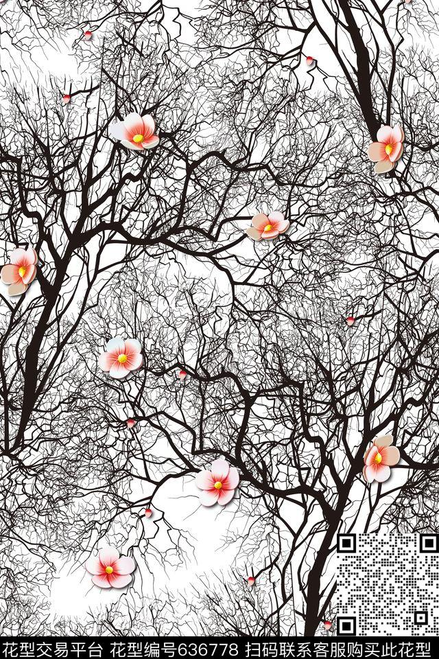 创意抽象原创树枝数码印花华亿平台下载（图片编号: 636778） - 瓦栏（Walan）