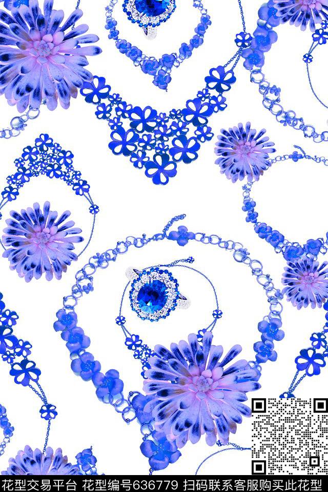 抽象手绘满版珠宝宝石最新高清数码花卉青花数码印花华亿平台下载（图片编号: 636779） - 瓦栏（Walan）