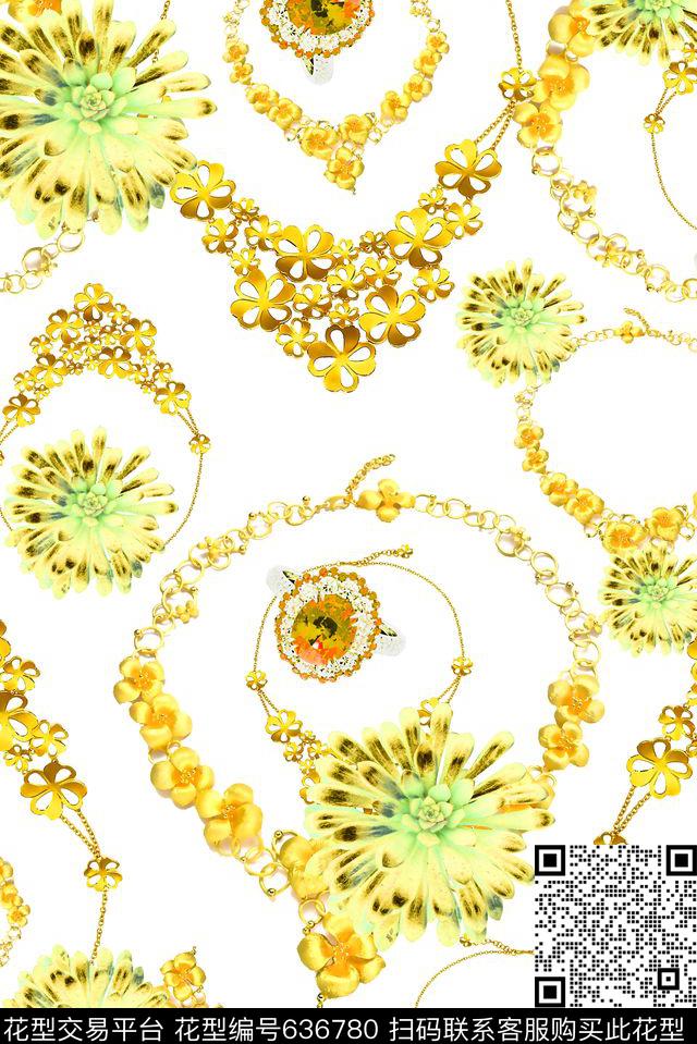 抽象手绘满版珠宝宝石最新高清数码花卉青花数码印花华亿平台下载（图片编号: 636780） - 瓦栏（Walan）