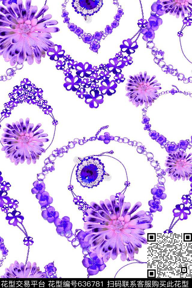 抽象手绘满版珠宝宝石最新高清数码花卉青花数码印花华亿平台下载（图片编号: 636781） - 瓦栏（Walan）