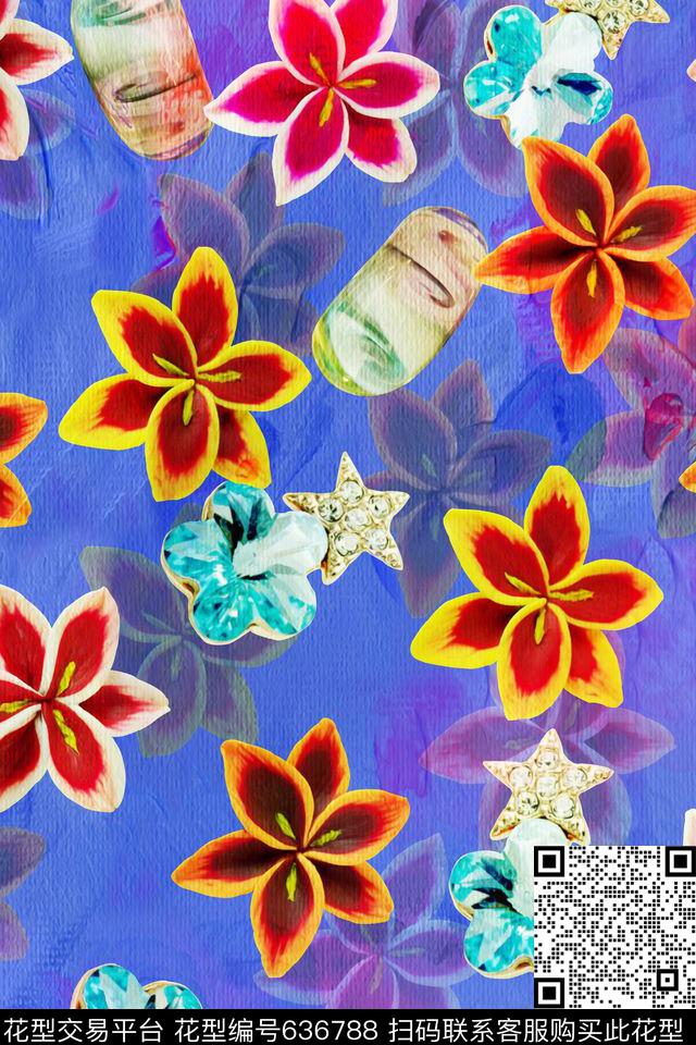 水彩。花卉珠宝女装数码印花华亿平台下载（图片编号: 636788） - 瓦栏（Walan）