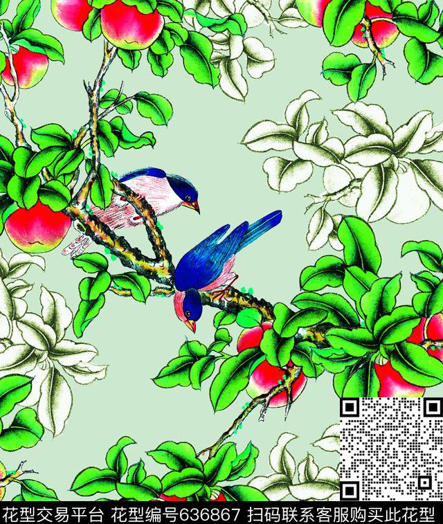 中国风国画花鸟画数码印花华亿平台下载（图片编号: 636867） - 瓦栏（Walan）