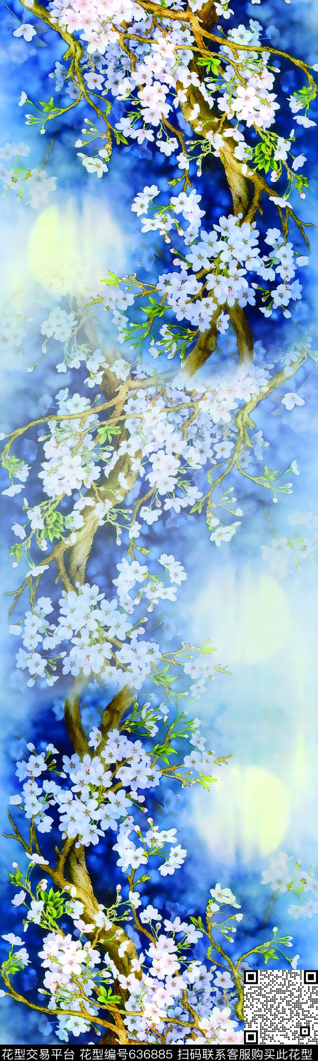 花卉中国风国画数码印花华亿平台下载（图片编号: 636885） - 瓦栏（Walan）