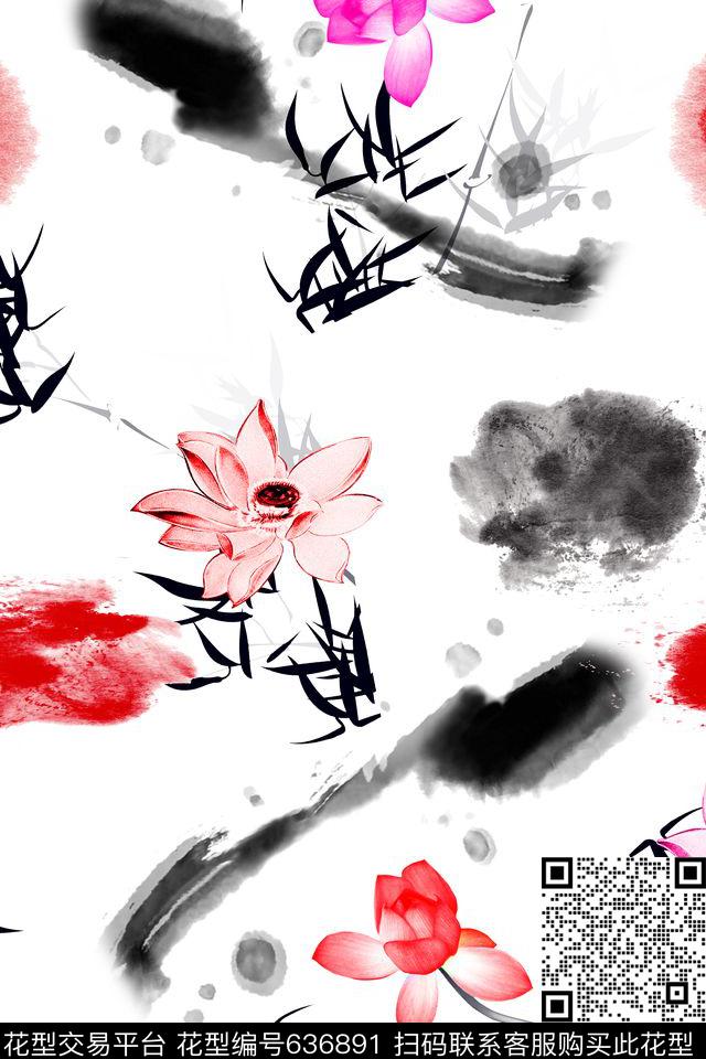 中国风民族风水墨数码印花华亿平台下载（图片编号: 636891） - 瓦栏（Walan）