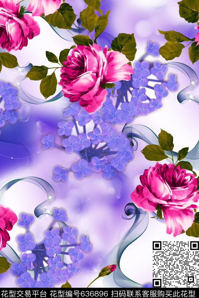 连衣裙花卉数码印花华亿平台下载（图片编号: 636896） - 瓦栏（Walan）