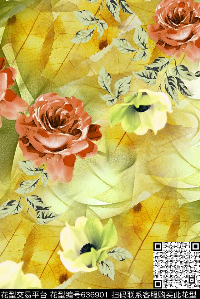 手绘花卉连衣裙梦幻背景数码印花华亿平台下载（图片编号: 636901） - 瓦栏（Walan）