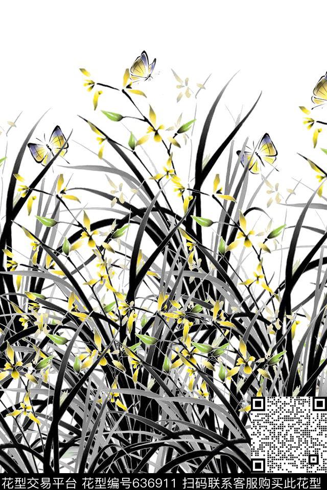 花朵花卉蝴蝶数码印花华亿平台下载（图片编号: 636911） - 瓦栏（Walan）