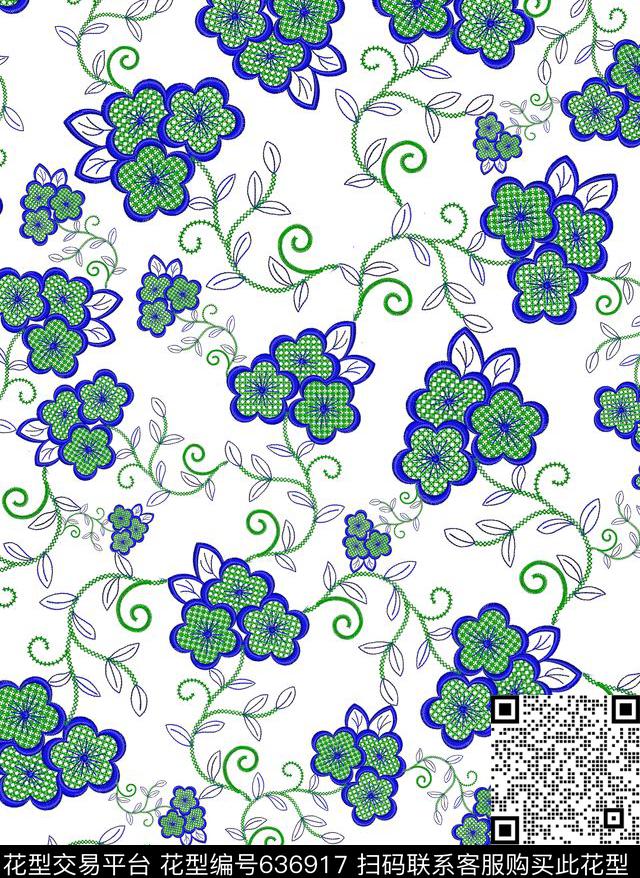 绣花花卉花朵数码印花华亿平台下载（图片编号: 636917） - 瓦栏（Walan）