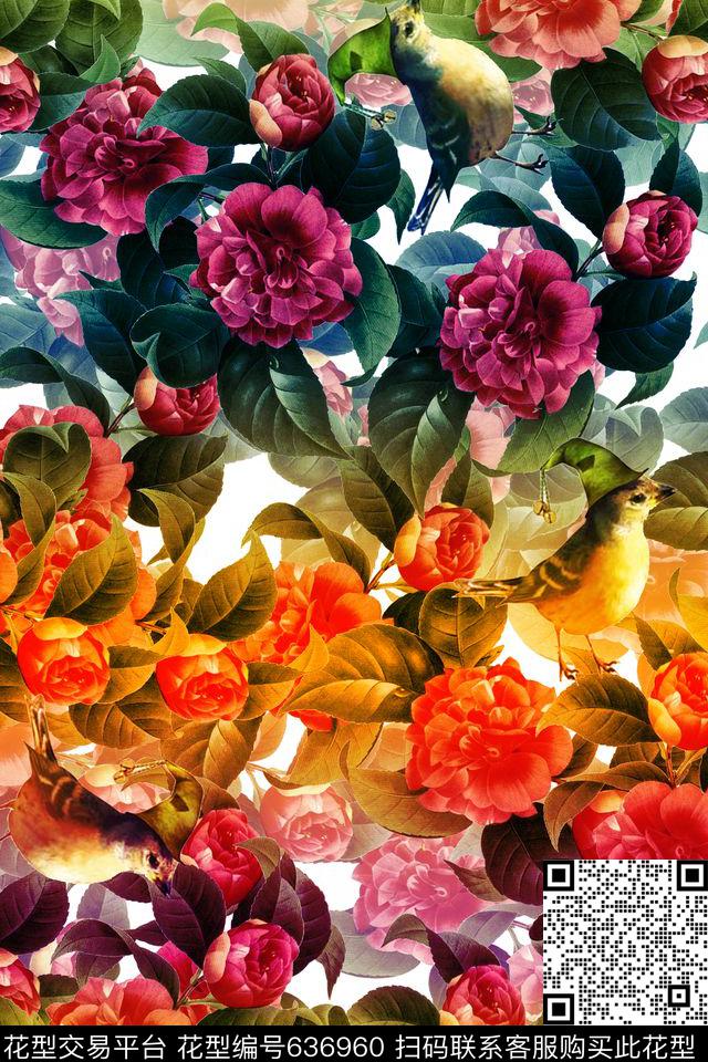 条纹花朵花卉数码印花华亿平台下载（图片编号: 636960） - 瓦栏（Walan）