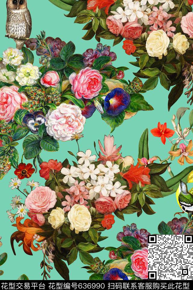时尚手绘花卉数码印花华亿平台下载（图片编号: 636990） - 瓦栏（Walan）
