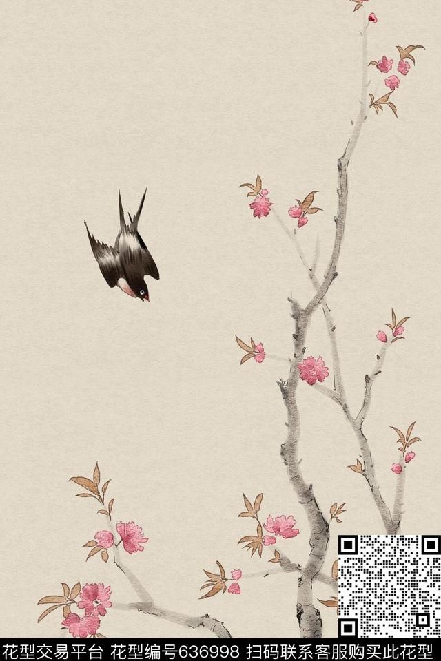 中国风梅花燕子数码印花华亿平台下载（图片编号: 636998） - 瓦栏（Walan）