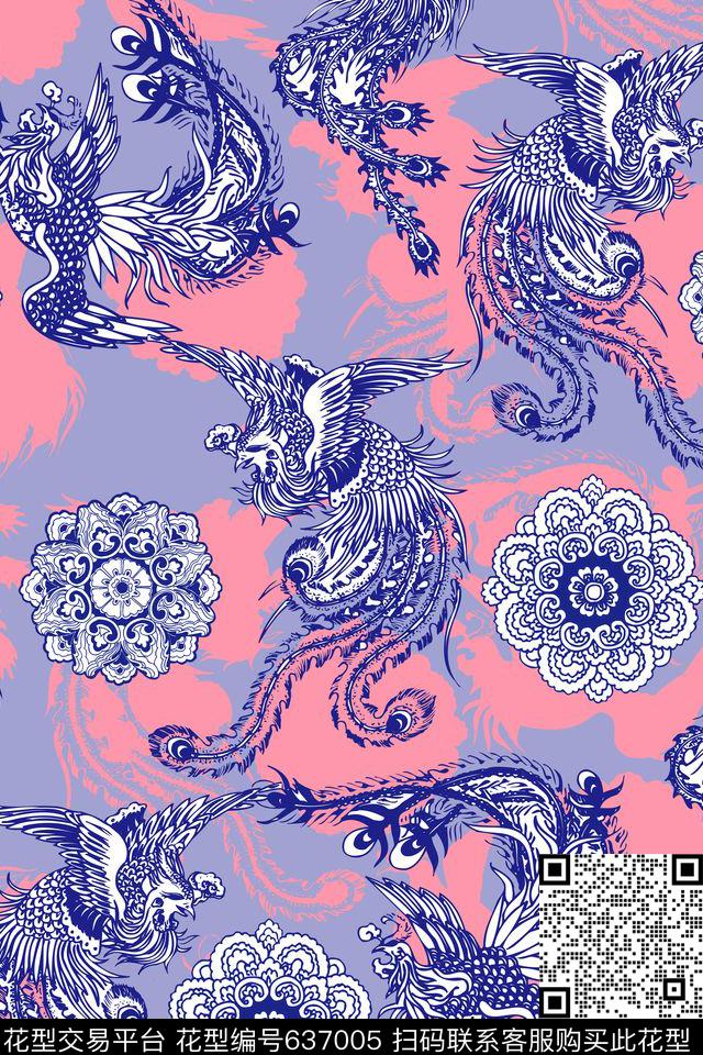 中国风凤凰剪纸传统印花华亿平台下载（图片编号: 637005） - 瓦栏（Walan）
