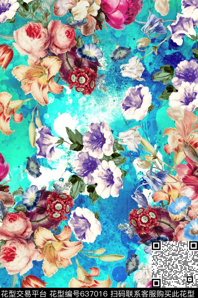 玫瑰花卉月季数码印花华亿平台下载（图片编号: 637016） - 瓦栏（Walan）