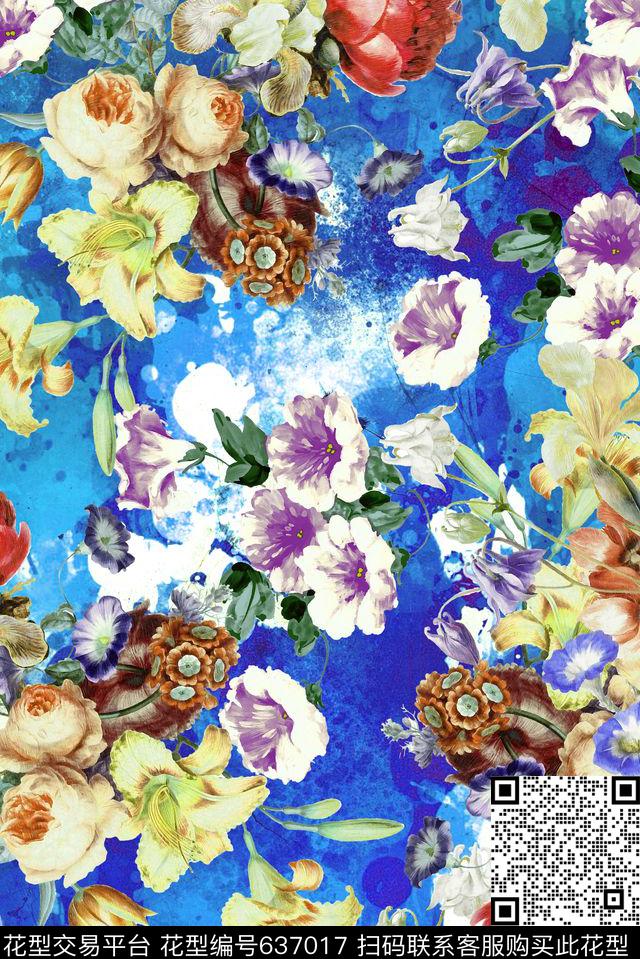 玫瑰花卉月季数码印花华亿平台下载（图片编号: 637017） - 瓦栏（Walan）