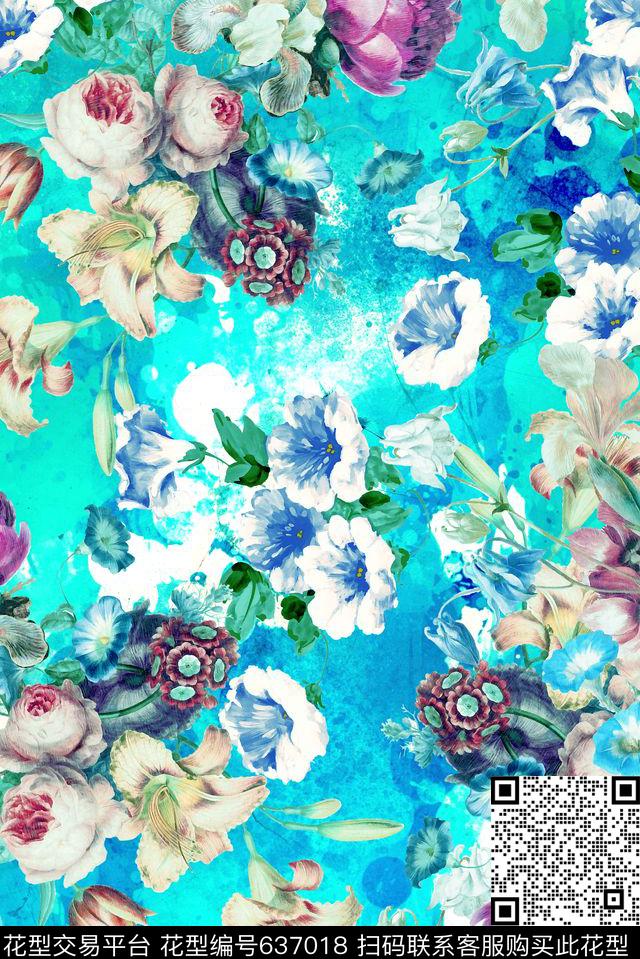 玫瑰花卉月季数码印花华亿平台下载（图片编号: 637018） - 瓦栏（Walan）