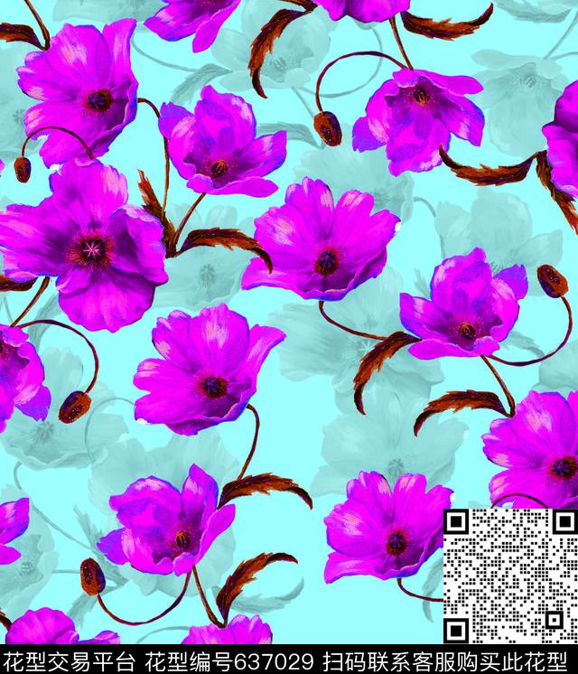 罂粟花花朵花卉数码印花华亿平台下载（图片编号: 637029） - 瓦栏（Walan）