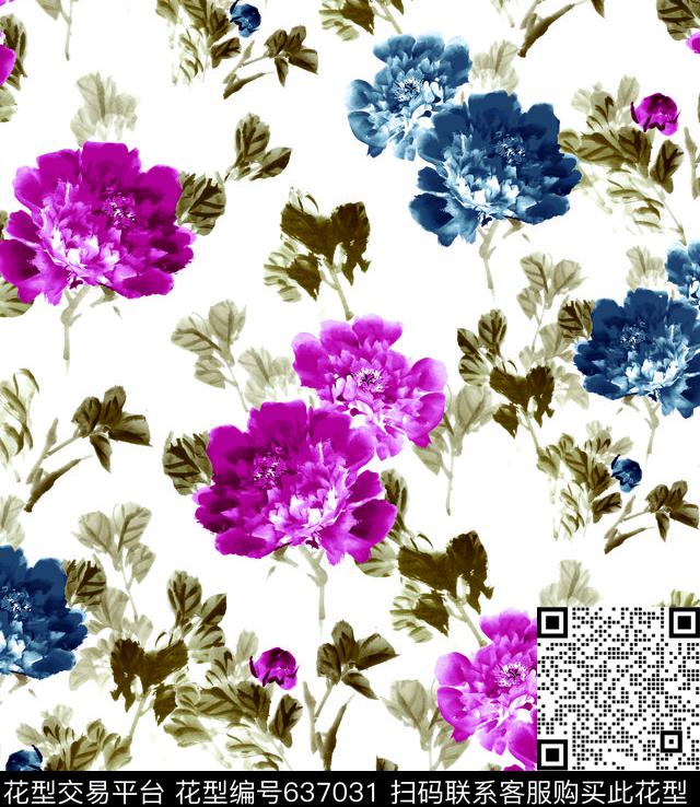花朵大花数码印花华亿平台下载（图片编号: 637031） - 瓦栏（Walan）