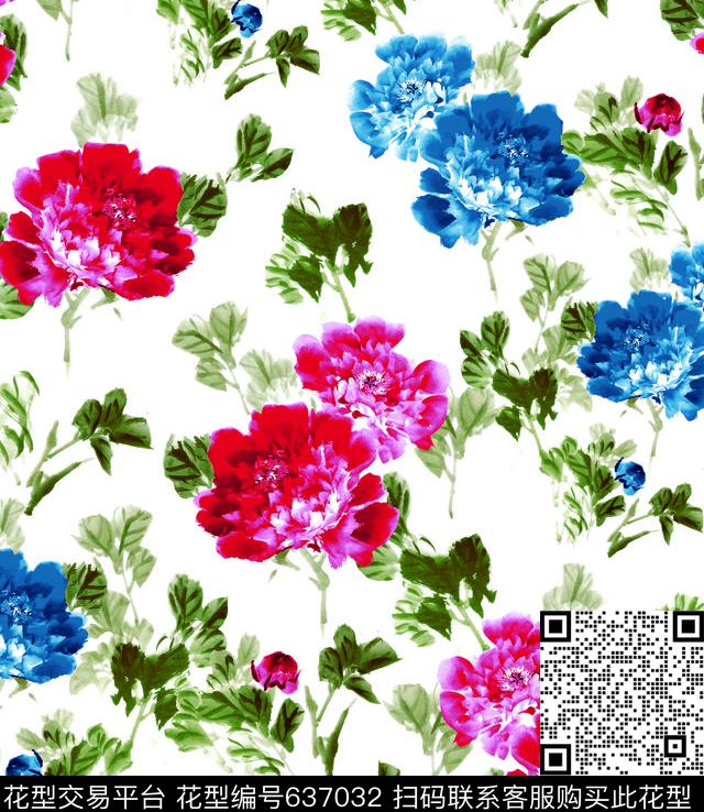 花朵大花数码印花华亿平台下载（图片编号: 637032） - 瓦栏（Walan）