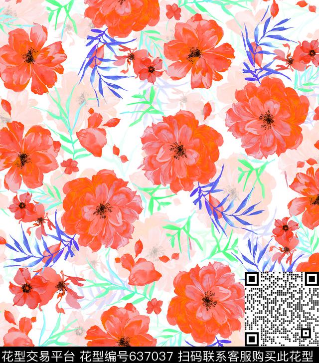 乱花大花花朵数码印花华亿平台下载（图片编号: 637037） - 瓦栏（Walan）