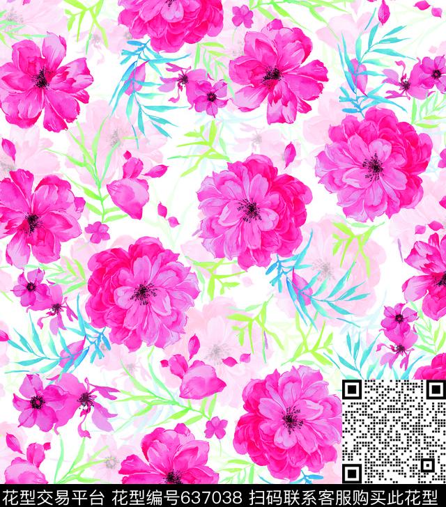 乱花大花花朵数码印花华亿平台下载（图片编号: 637038） - 瓦栏（Walan）