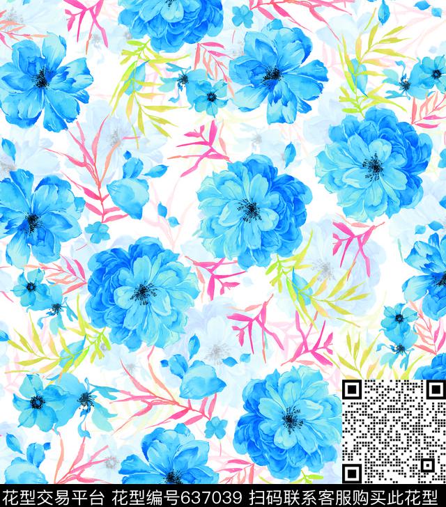 乱花大花花朵数码印花华亿平台下载（图片编号: 637039） - 瓦栏（Walan）