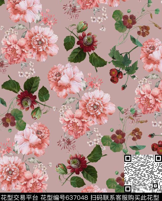 曼陀罗大花牡丹数码印花华亿平台下载（图片编号: 637048） - 瓦栏（Walan）