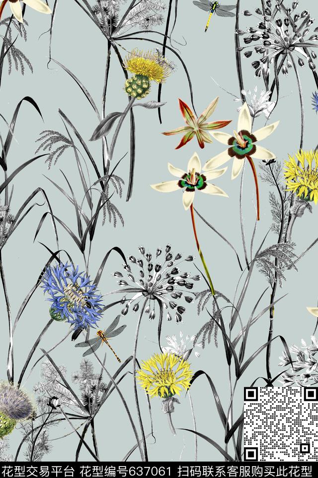 花卉兰花蒲公英数码印花华亿平台下载（图片编号: 637061） - 瓦栏（Walan）