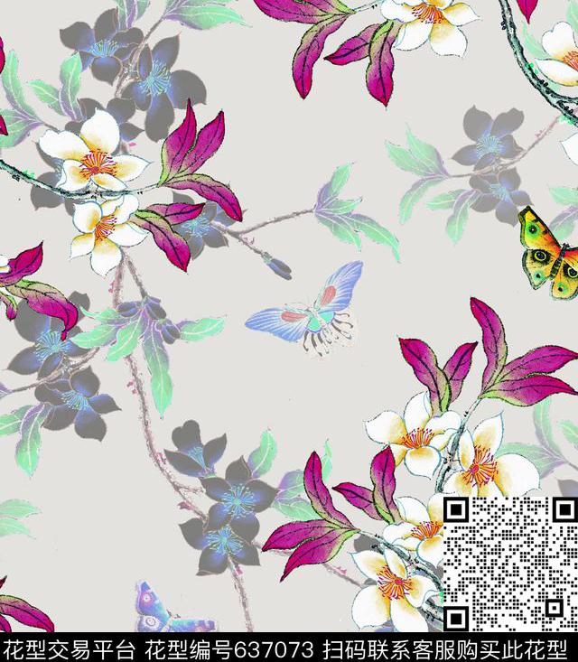 中国风中国花鸟画工笔水彩画数码印花华亿平台下载（图片编号: 637073） - 瓦栏（Walan）