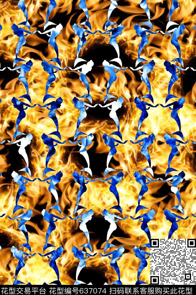 时尚潮流人物纹理数码印花华亿平台下载（图片编号: 637074） - 瓦栏（Walan）