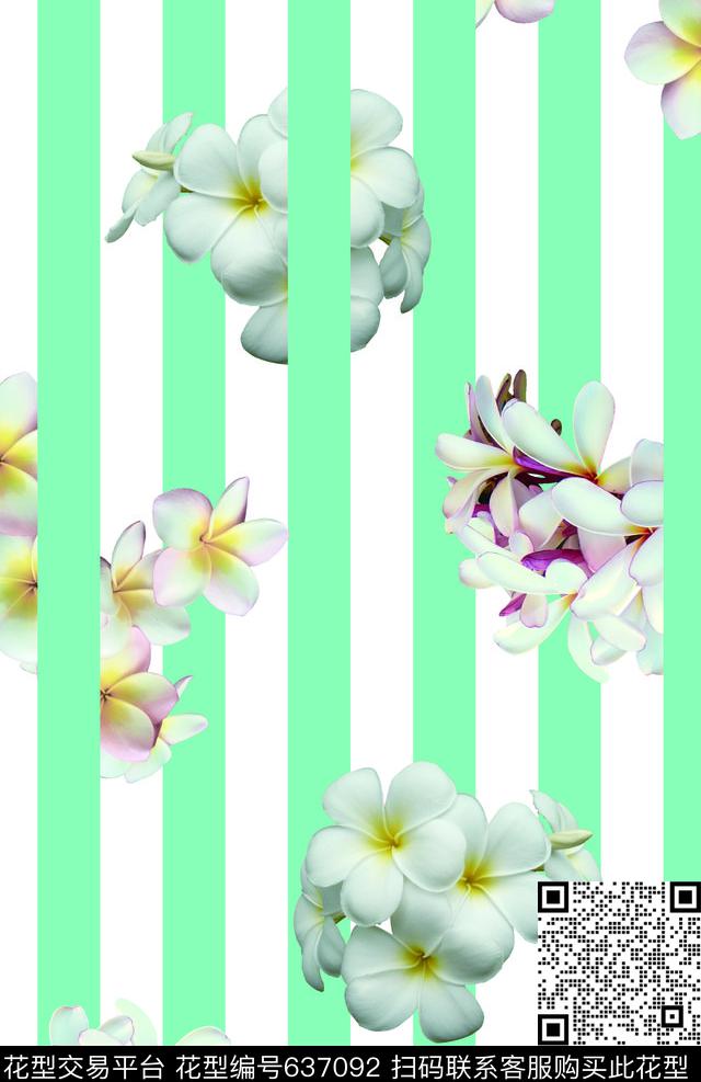 竖条几何图案花卉数码印花华亿平台下载（图片编号: 637092） - 瓦栏（Walan）