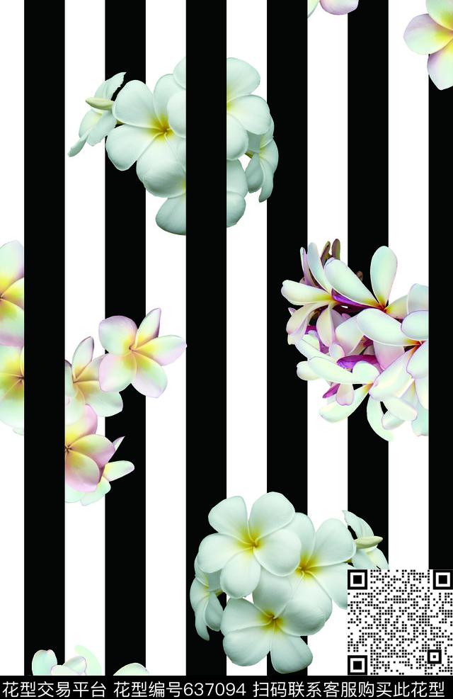 竖条几何图案花卉数码印花华亿平台下载（图片编号: 637094） - 瓦栏（Walan）