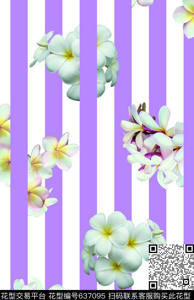 竖条几何图案花卉数码印花华亿平台下载（图片编号: 637095） - 瓦栏（Walan）
