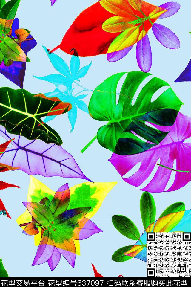 热带树叶大叶子数码印花华亿平台下载（图片编号: 637097） - 瓦栏（Walan）