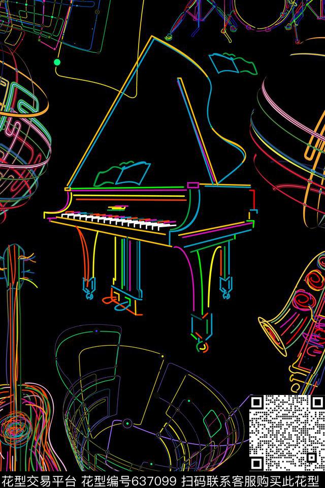 音乐符号工笔画英伦传统印花华亿平台下载（图片编号: 637099） - 瓦栏（Walan）