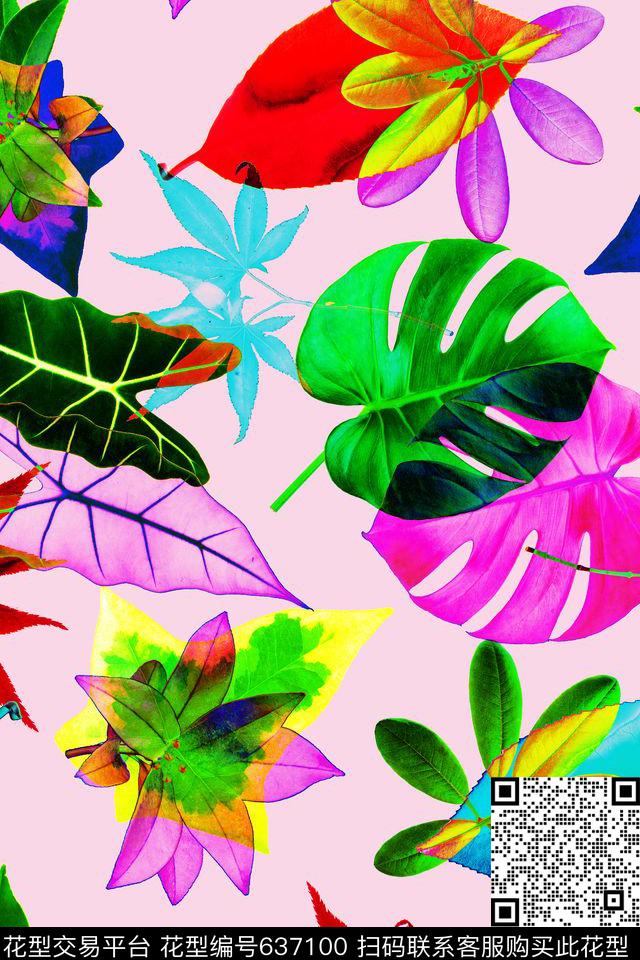 热带树叶大叶子数码印花华亿平台下载（图片编号: 637100） - 瓦栏（Walan）
