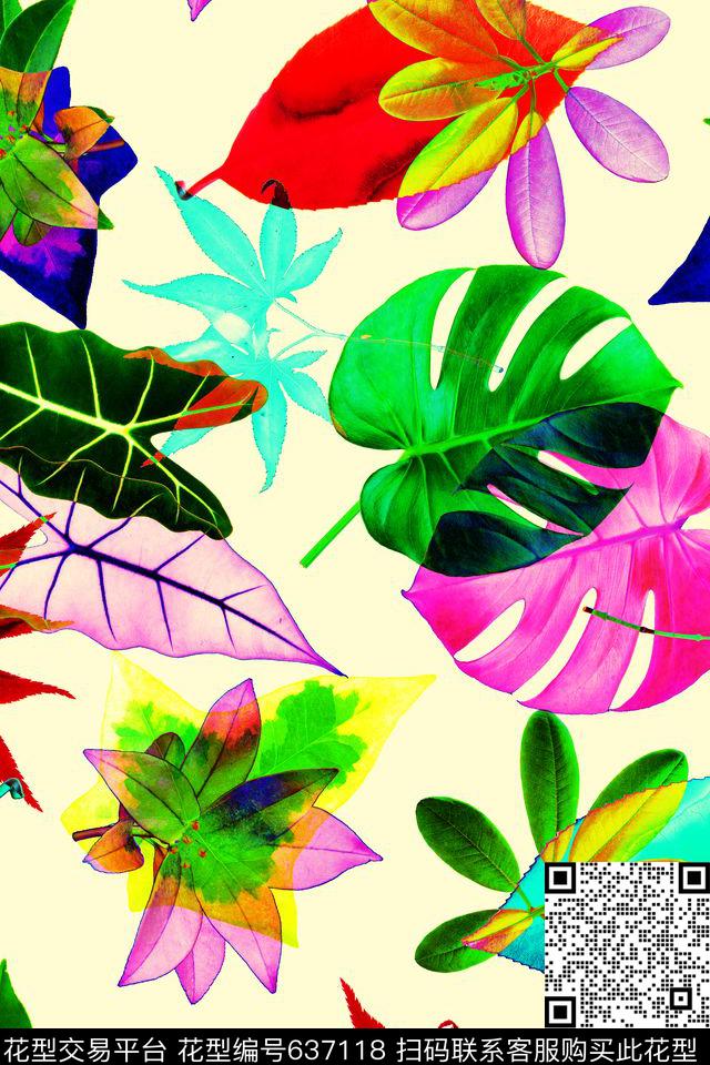热带树叶大叶子数码印花华亿平台下载（图片编号: 637118） - 瓦栏（Walan）
