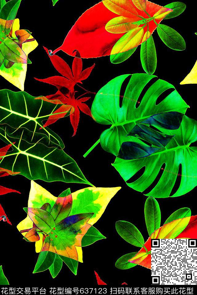 热带树叶大叶子数码印花华亿平台下载（图片编号: 637123） - 瓦栏（Walan）