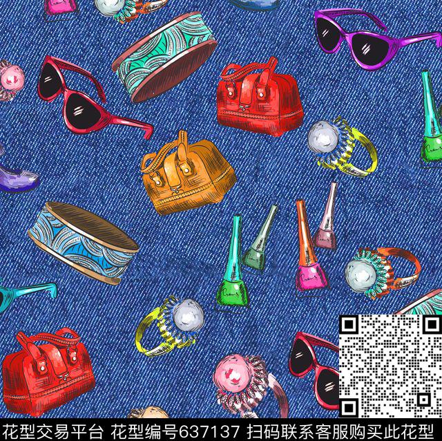 牛仔纹趣味时尚数码印花华亿平台下载（图片编号: 637137） - 瓦栏（Walan）