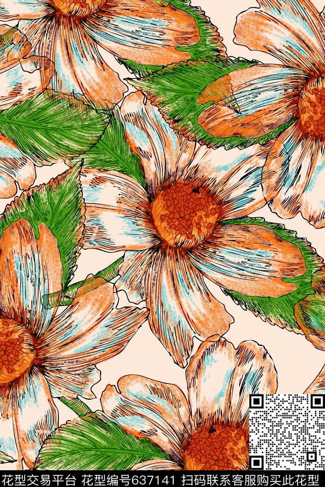 时尚复古大朵数码印花华亿平台下载（图片编号: 637141） - 瓦栏（Walan）